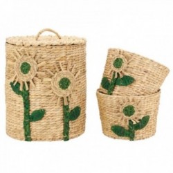 Conjunto de 3 cestos de arrumação com padrão de flor jacinto