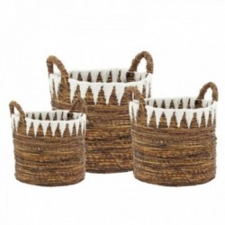 Serie de 3 cestas de almacenamiento en cáñamo y algodón.