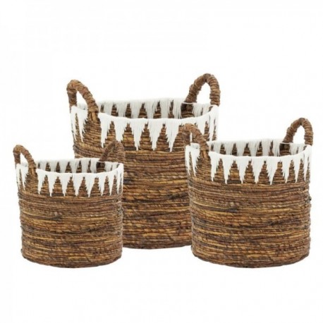 Series of 3 storage baskets in hemp and cotton