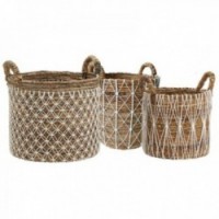 Series of 3 natural hemp storage baskets