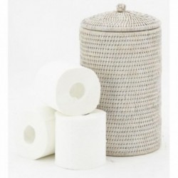 Boite de rangement pour papier toilettes en rotin patiné blanc