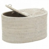 Storage for paper in white patinated rattan