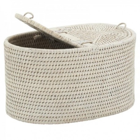 Storage for toilet paper in white patinated rattan