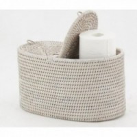 Storage for toilet paper in white patinated rattan