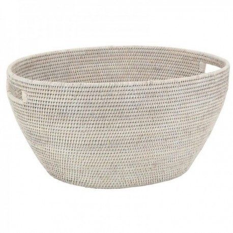 White patinated rattan laundry basket