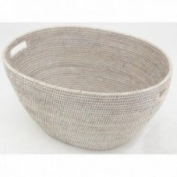 Corbeille à linge en rotin patiné blanc