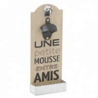 Wall-mounted bottle opener in wood and metal