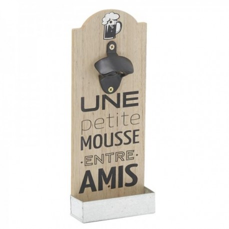 Wall-mounted bottle opener in wood and metal