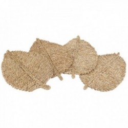 Set de 4 manteles individuales de junco natural trenzado en forma de hoja