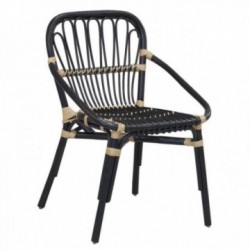 Stapelbar stol i svart och naturbetsad rotting