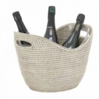 Champagne bucket in white patinated rattan