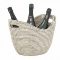 Champagnerkübel aus weiß patiniertem Rattan