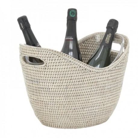 Champagnerkübel aus weiß patiniertem Rattan