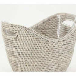 Balde patinado branco do champanhe do rattan - Refresse chique e elegante para suas garrafas