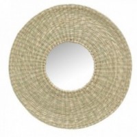 Muralha de parede redonda parede trançada Ø 34 cm espelho sol boêmio e natural para decoração