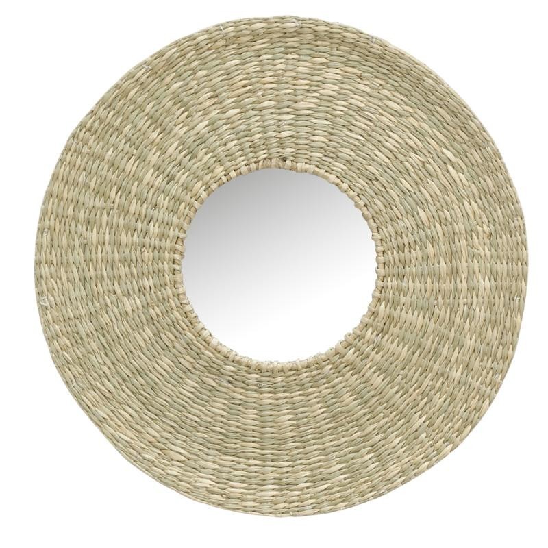 Miroir Mural Rond Jonc Tressé Ø 34 cm Miroir Soleil Bohème et Naturel pour Déco
