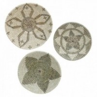 Set of 3 circles in seagrass flower decor - Wall decoration