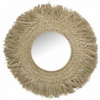 Large rush wall mirror with fringes ø 66 cm