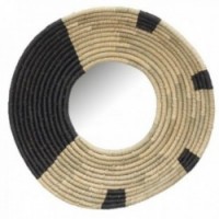 Rund väggspegel i naturlig skräp och tonad svart Ø 65 cm Deco Boho Chic