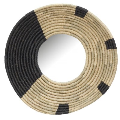 Miroir Mural Rond en Jonc Naturel et Teinté Noir Ø 65 cm Déco Boho Chic