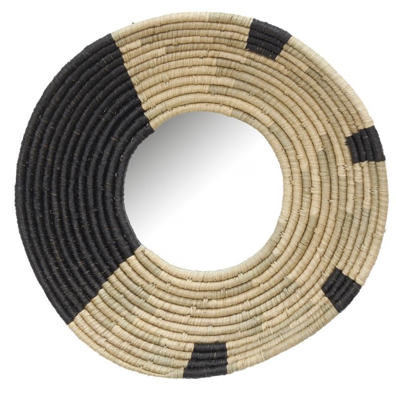 Espelho de parede redonda em lixo natural e preto preto Ø 65 cm deco boho chique