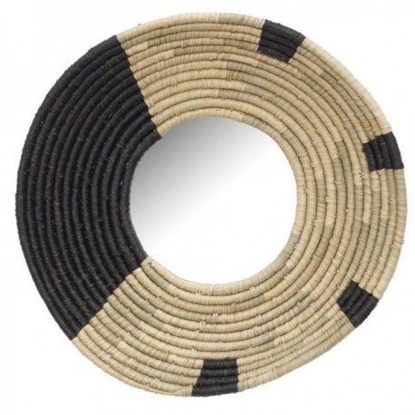 Naturalne okrągłe lustro okrągłe ściany i czarne przyciemniane Ø 65 cm