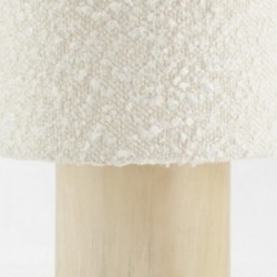 Bordlampe, rund trefot, lampeskjerm i hvit bomull