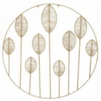 Round leaf motif wall decoration in jute and metal ø 110 cm