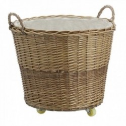 Corbeille à Roulettes en Osier Naturel avec Doublure en Jute : Panier de Rangement Mobile & Pratique pour Maison