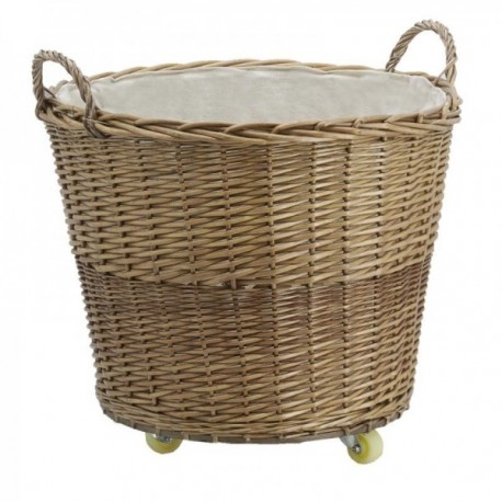 Corbeille à Roulettes en Osier Naturel avec Doublure en Jute : Panier de Rangement Mobile & Pratique pour Maison