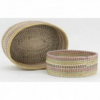 Set de 2 cestas ovaladas de junco y plástico