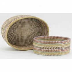 Lot of 2 ethnic oval baskets in sea and plastic jonc