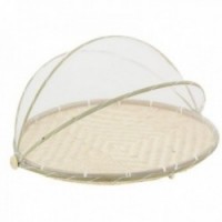 Round bamboo tray with white net bell