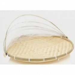 Round bamboo tray with white net bell