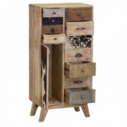 Chest of drawers in mango wood and cowhide 11 drawers + 1 door