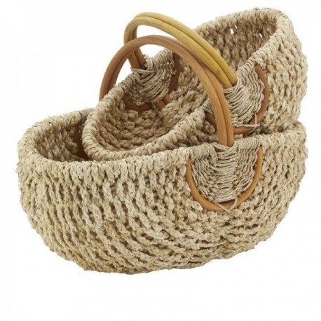 Set of 2 natural rattan and corn shopping baskets