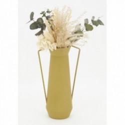 Amphora vase in yellow tinted metal with 2 handles