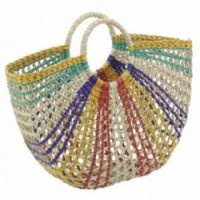Sac à main en jonc multicolore demi-lune