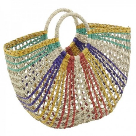 Sac à main en jonc multicolore demi-lune