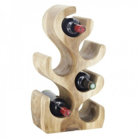 Solid Suar Wood Carved Bottle Rack - Handheld Storage for 6 Wine Bottles