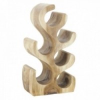 Solid Suar Wood Carved Bottle Rack - Handheld Storage for 6 Wine Bottles