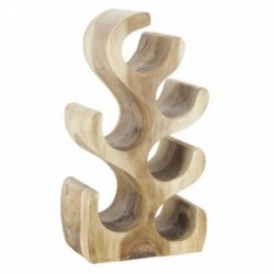 Porte-bouteilles sculpté en bois de suar massif - Rangement artisanal pour 6 bouteilles de vin