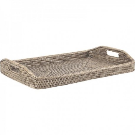 White patinated rattan serving tray