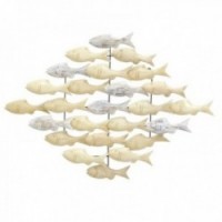Cardume de peixes para decoração de parede em madeira e metal