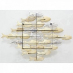 Wanddekoration Fischschwarm aus Holz und Metall