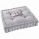 Coussin de chaise ou coussin de sol gris motif poule en coton et lin