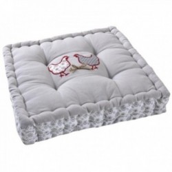 Coussin de chaise gris motif poule en coton et lin