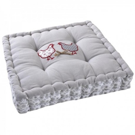Rectangular chicken cushion in cotton and linen
