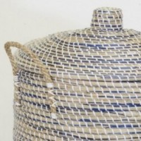 Lot de 3 coffres à linge en jonc naturel et teinté bleu