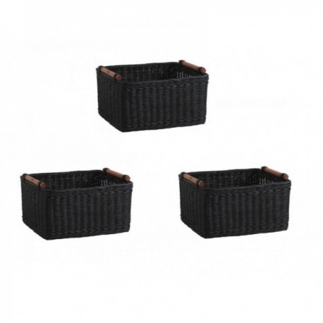 Set of 3 basket baskets in black stained rattan